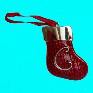 Harvey Lewis Stocking Ornament Letter "C" Silver & Red w/ Swarovski Elements